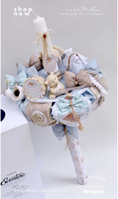 Lumanare de botez cu ursuleti si baloane personalizata prin coasere Air Balloons Teddy Bears 1
